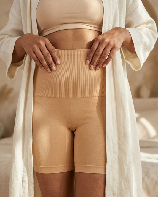 CreamFab High-Waist Tummy Control Shaping Shorts – Beige