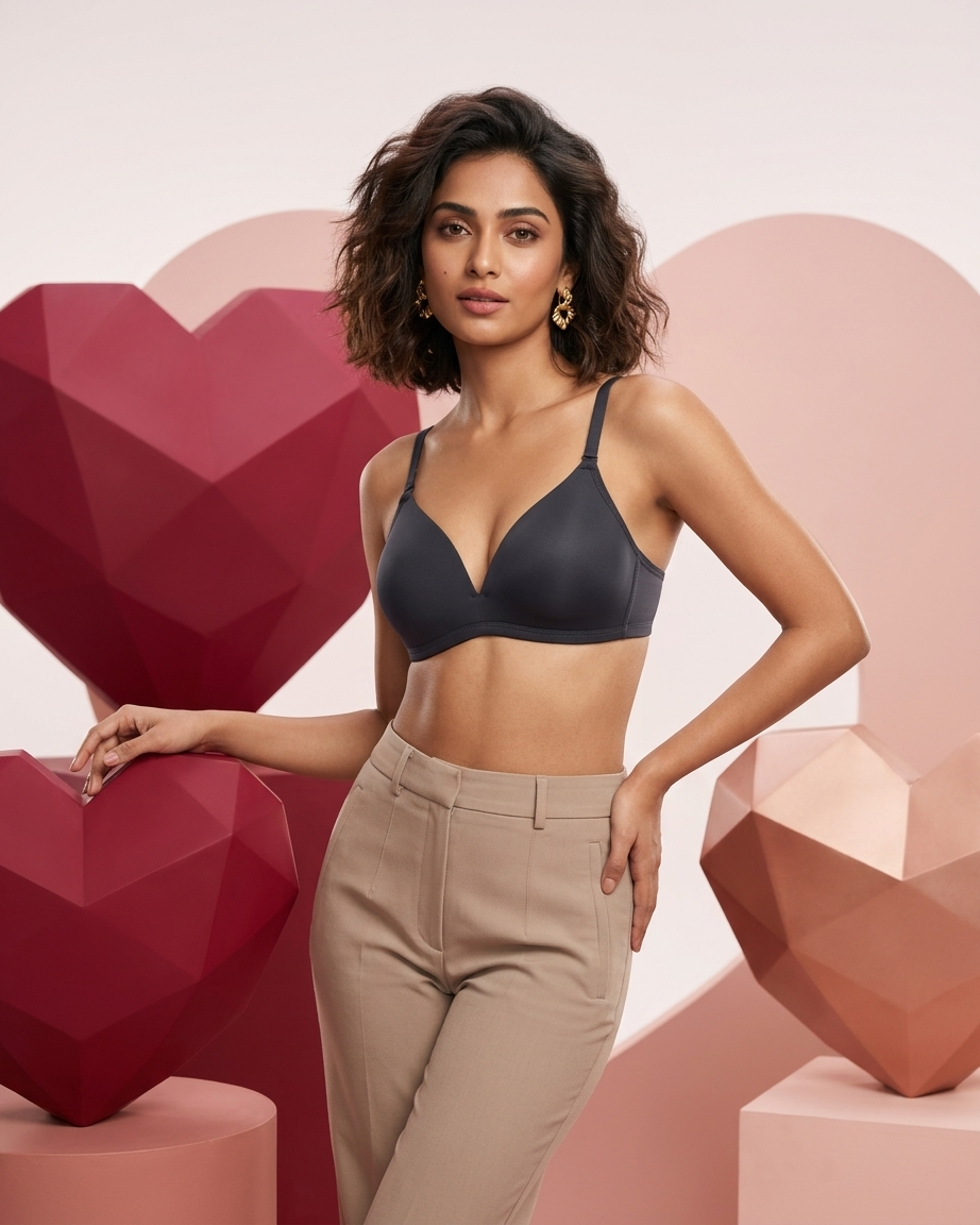 CreamFab Lightly Padded T-Shirt Bra for Women – Grey