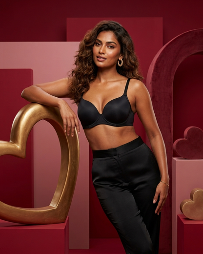 CreamFab Lightly Padded T-Shirt Bra for Women – Black